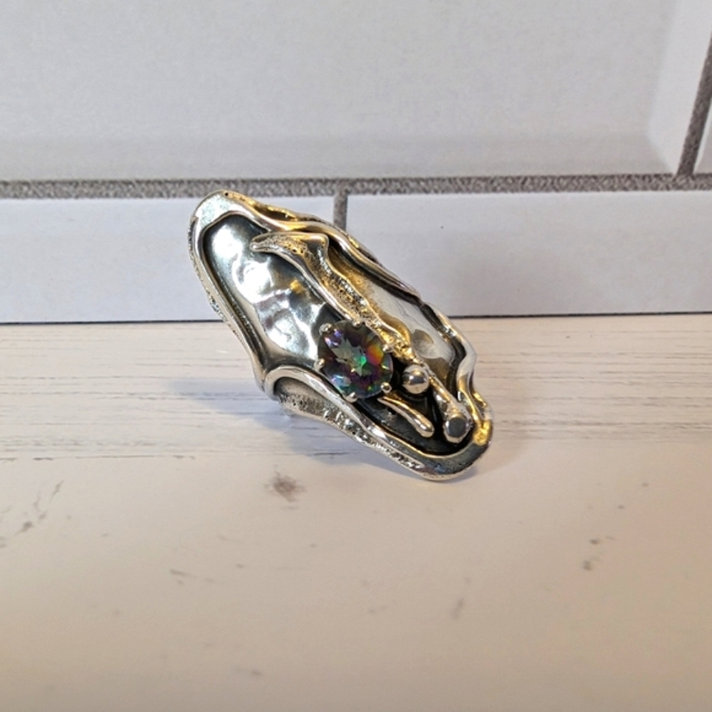 Artisan Sterling Silver Handcrafted Mystic Topaz womens ring - Picture 2 of 10